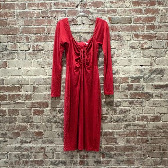 Hutch Cutout Tie Neck Sheath Midi Dress in Red Size 8 - Picture 6 of 9